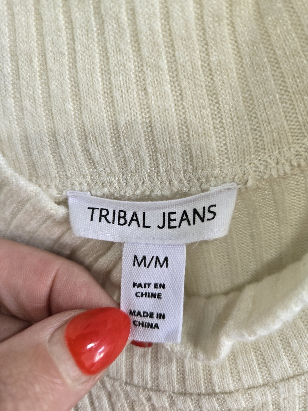 Tribal Cream Ribbed Lightweight Sleeveless Mock Neck Tank Summer Workwear Size M - Picture 3 of 4